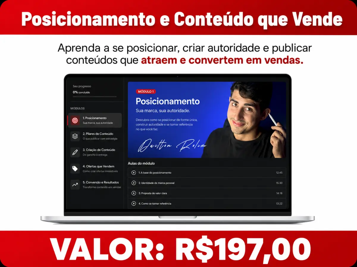 Posicionamento e Conteúdo que Vende — valor R$ 197