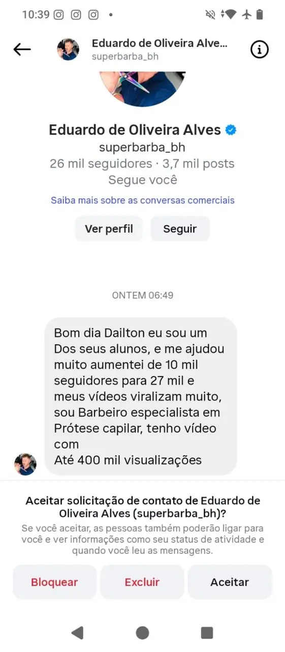 Eduardo relata crescimento de dez mil para vinte e sete mil seguidores